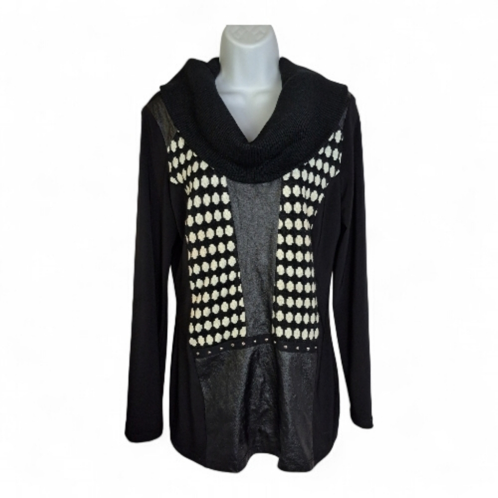 Frank Lyman black knit tunic cowl neck.